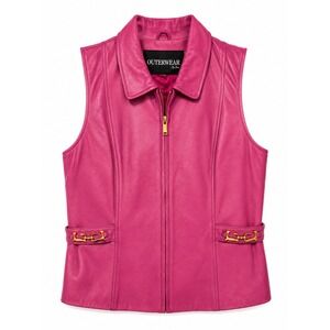 VTG 90s / Early Y2K Outerwear by Lisa Fuchsia Pink Leather Vest Horsebit XL